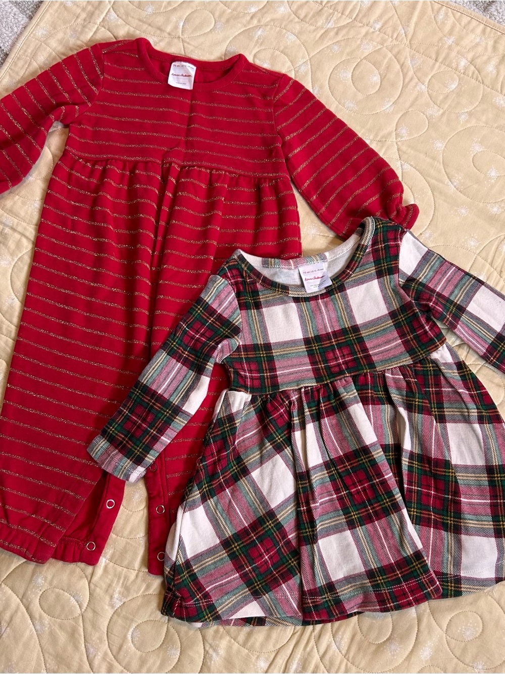 Hanna Andersson Sparkle Holiday Romper & Plaid Skater Dress combo
